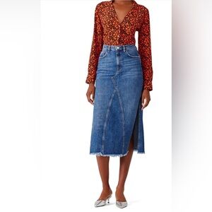 Free People Midi Blue Denim Skirt With Side Slits 0